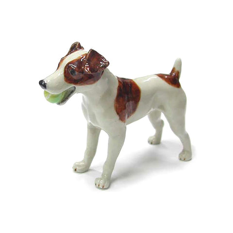 Jack Russell Terrier with Ball - miniature porcelain figurine