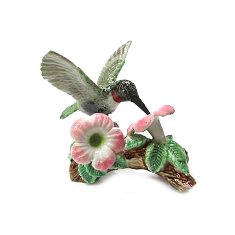 Hummingbird on Flower - miniature porcelain figurine