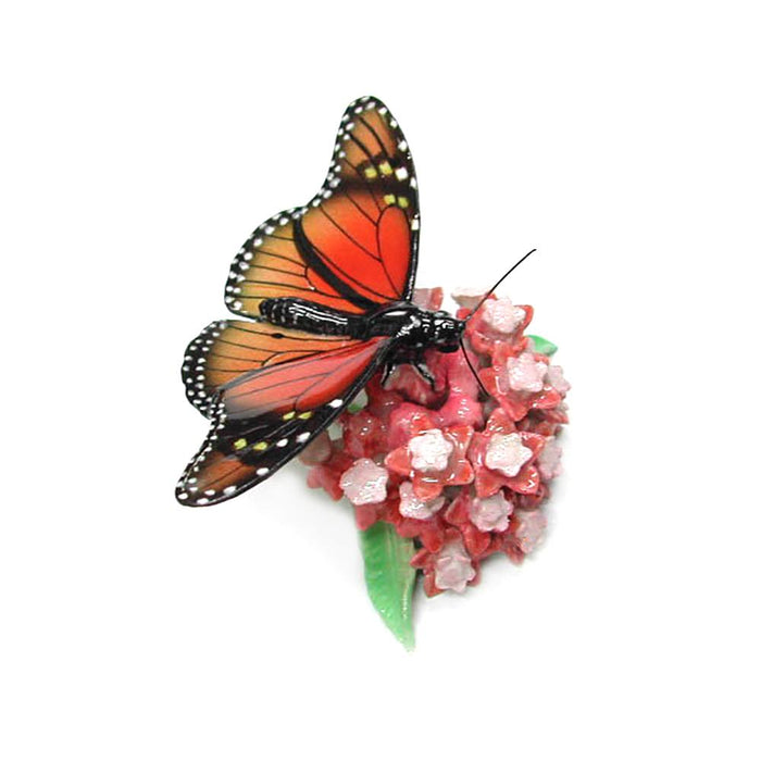 Monarch Butterfly on Flower - miniature porcelain figurine