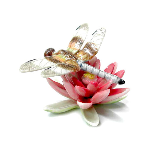 Dragonfly on Pink Water Lily - Porcelain Animal FIgurines - Northern Rose, Little Critterz