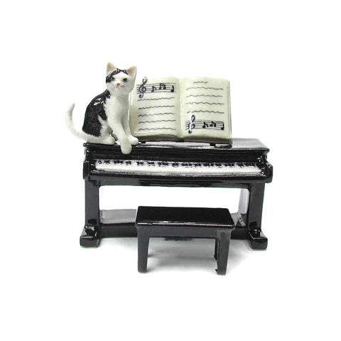 Kitten with Piano  - miniature porcelain figurine