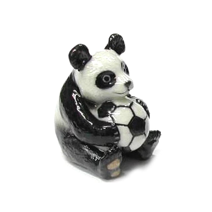 Panda with Soccer Ball Sitting - miniature porcelain figurine