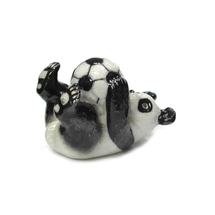 Panda with Soccer Ball on Back - miniature porcelain figurine