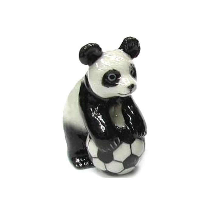 Panda with Soccer Ball Standing - miniature porcelain figurine