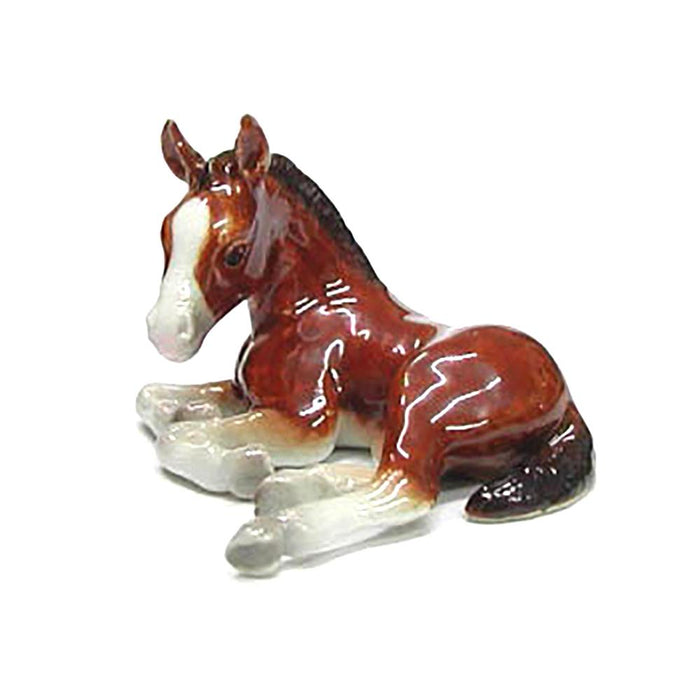 Horse Figurine - Clydesdale Foal Laying Down - Porcelain Animal FIgurines - Northern Rose, Little Critterz