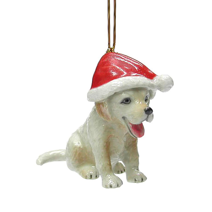 Puppy with Santa Hat Ornament - miniature porcelain figurine