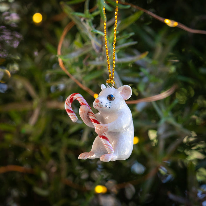 Mouse with Candy Cane Christmas Ornament