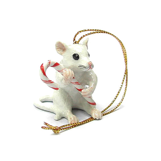 Mouse with Candy Cane Christmas Ornament - Porcelain Animal FIgurines - Northern Rose, Little Critterz