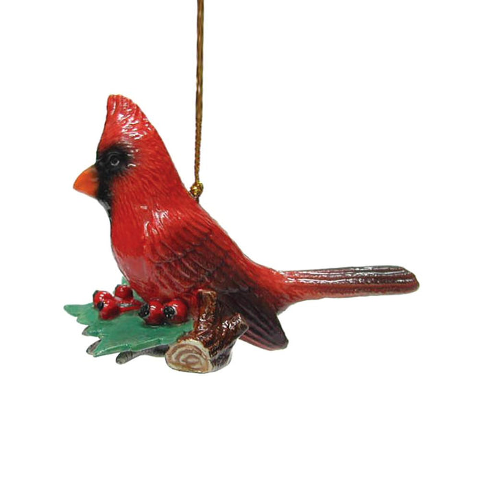 RETIRING SOON - Cardinal on Holly Ornament - Porcelain Animal FIgurines - Northern Rose, Little Critterz