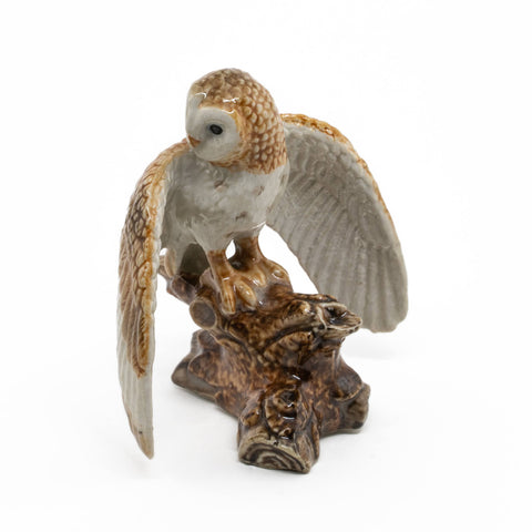 Owl - Barn Owl on Branch - miniature porcelain figurine