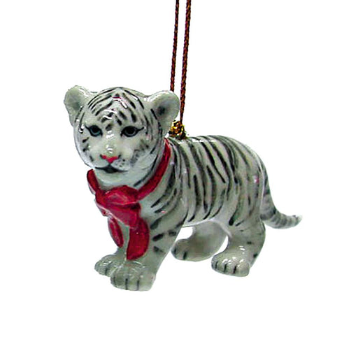 White Tiger Christmas Ornament - Porcelain Animal FIgurines - Northern Rose, Little Critterz