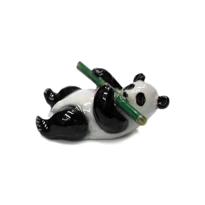 Panda Cub on Back with Bamboo - miniature porcelain figurine