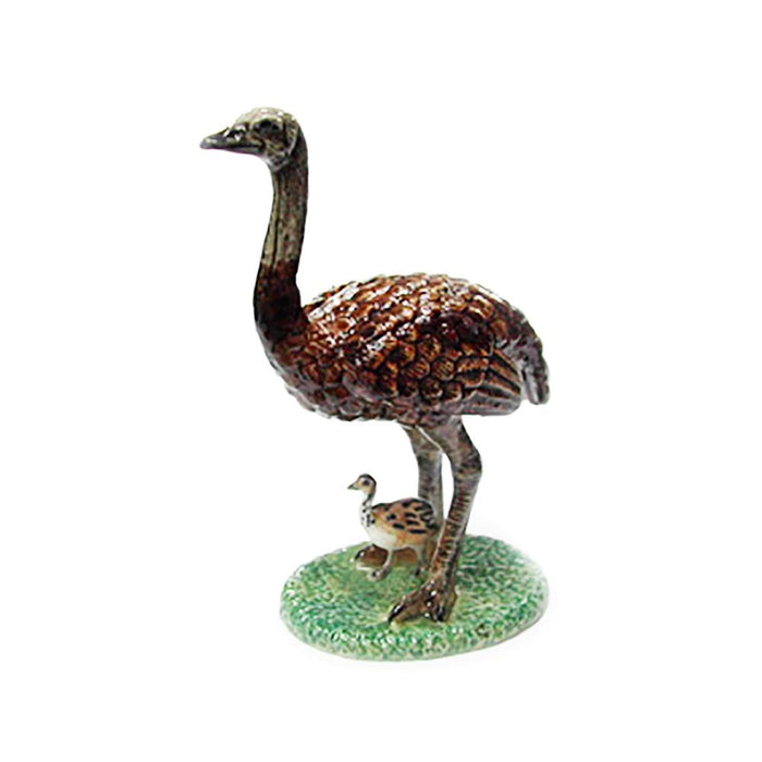 Ostrich Mom & Chick - miniature porcelain figurine