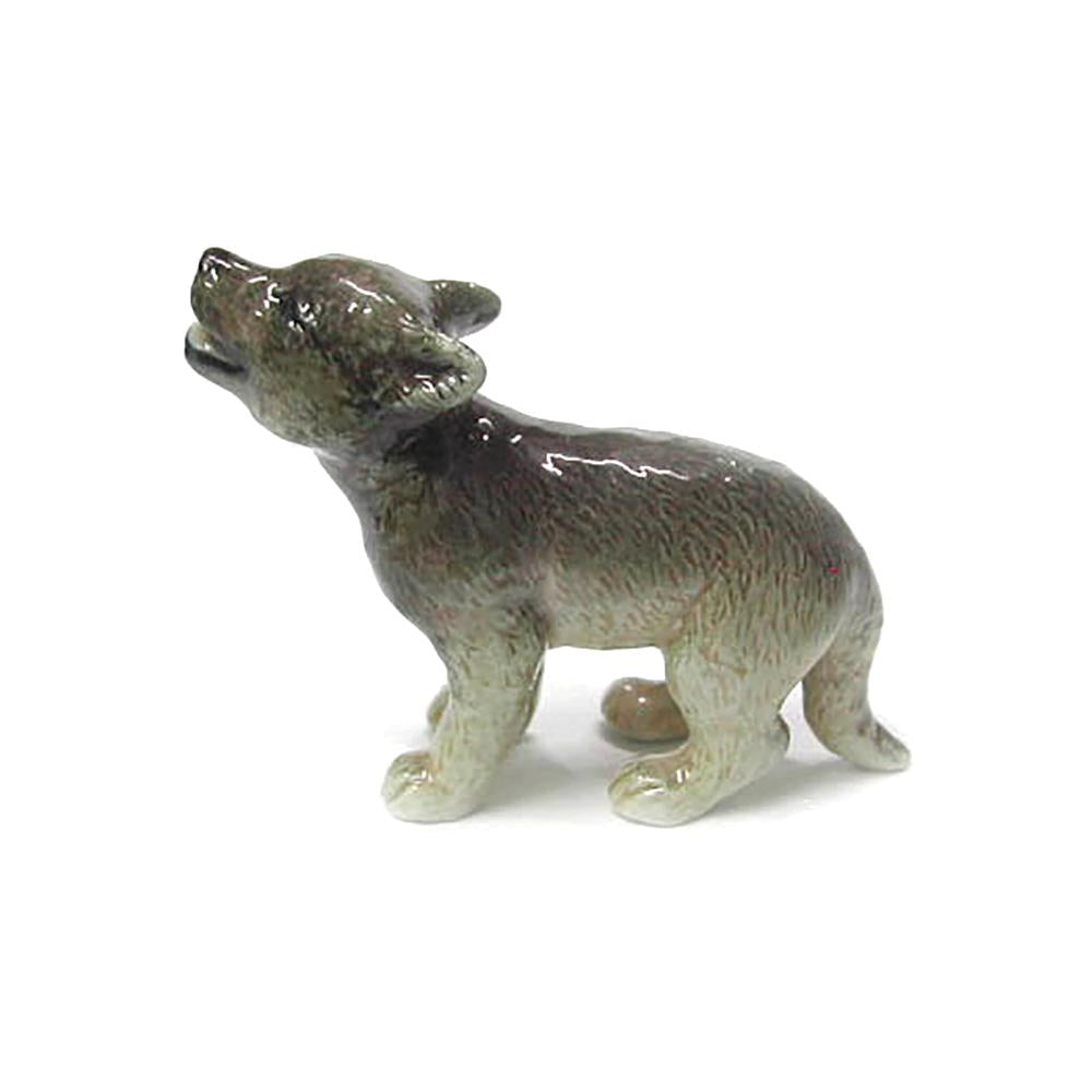 Wolf - Porcelain Gray Wolf Cub Howling - Porcelain Animal FIgurines - Northern Rose, Little Critterz