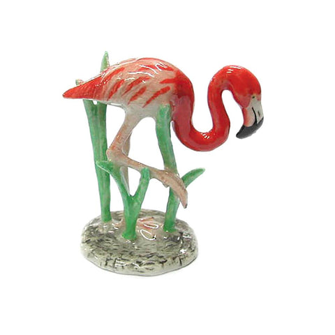 Flamingo - Figurine of Flamingo on Grass - Porcelain Animal FIgurines - Northern Rose, Little Critterz