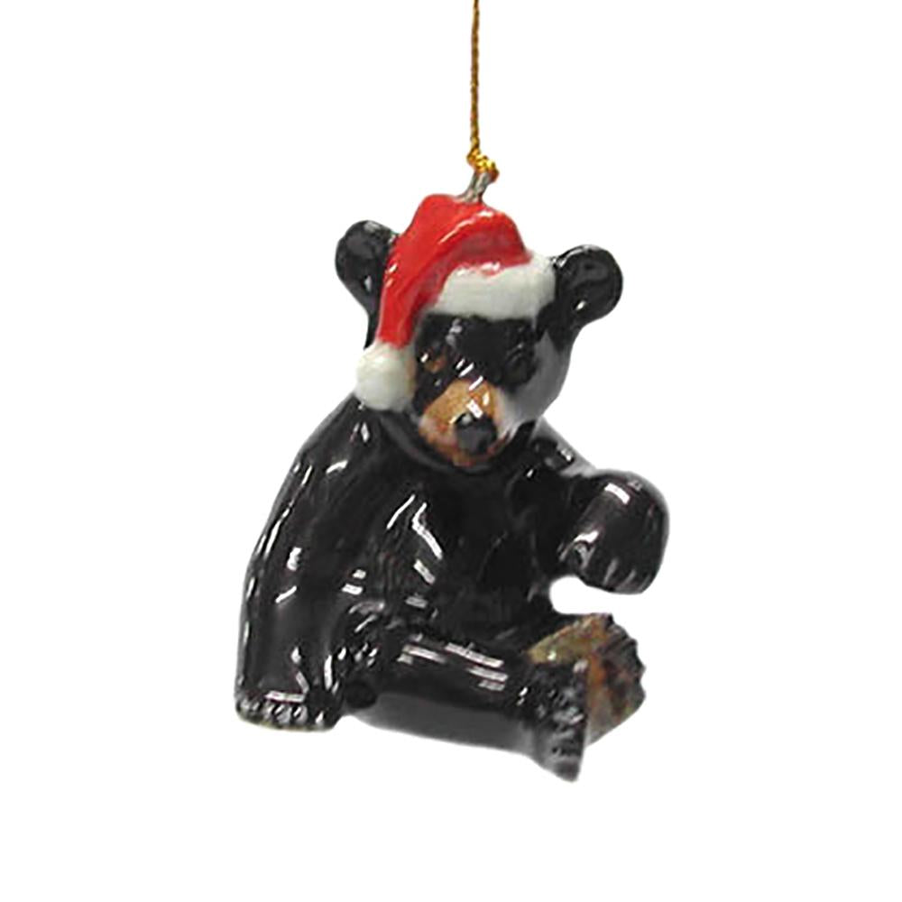 Bear - Black Bear with Santa Hat Ornament