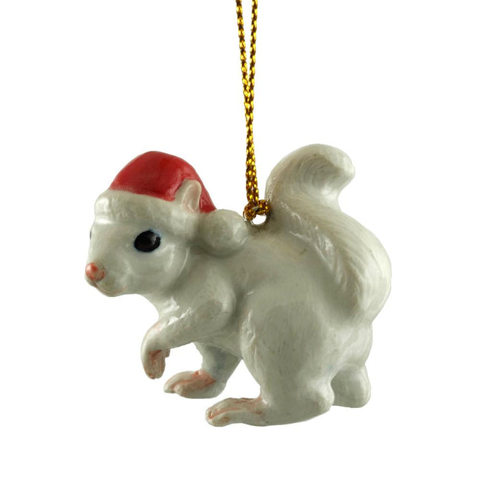 Squirrel - White Squirrel with Santa Hat Ornament