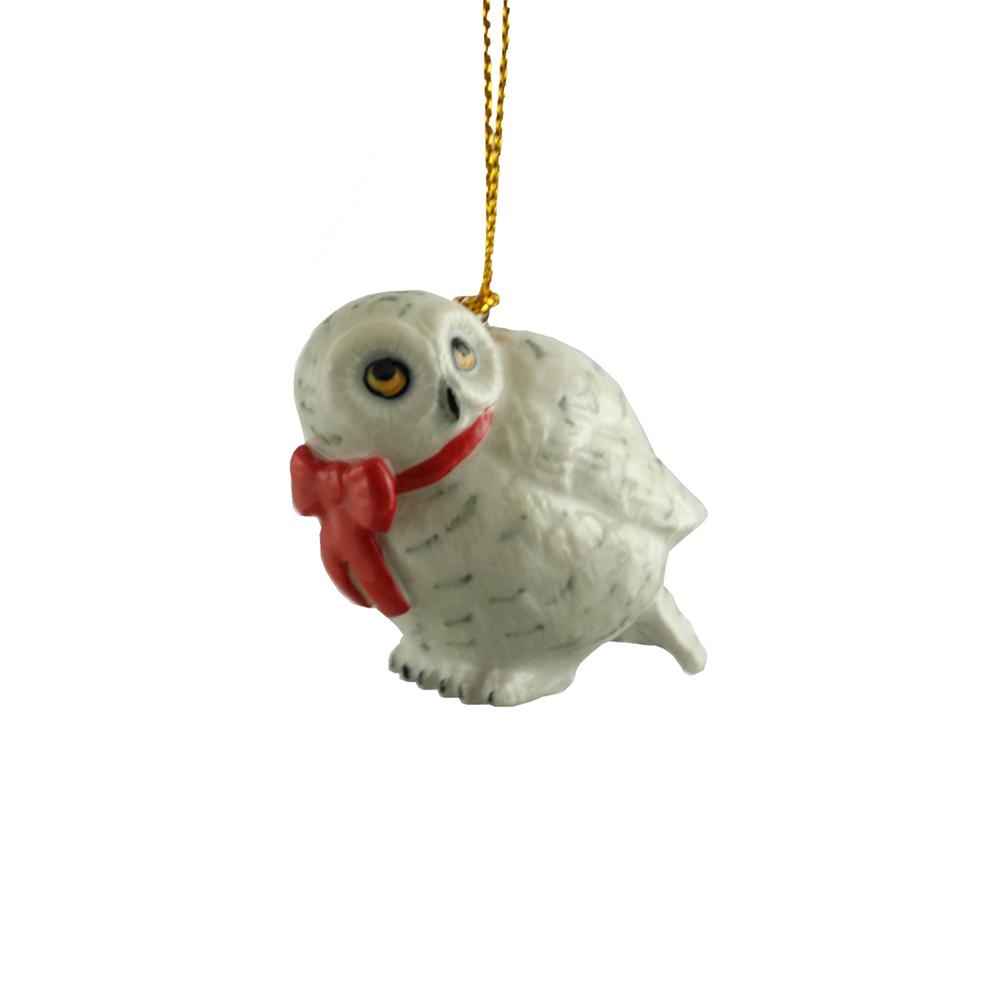Owl - Snowy Owl with Red Bow Ornament