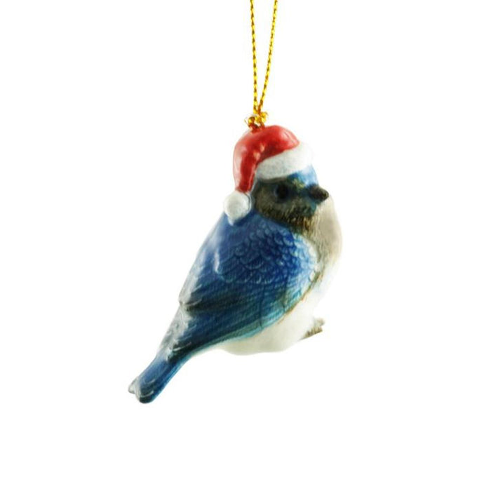 Bird - Bluebird with Santa Hat Ornament