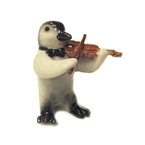 Penguin with Violin - miniature porcelain figurine