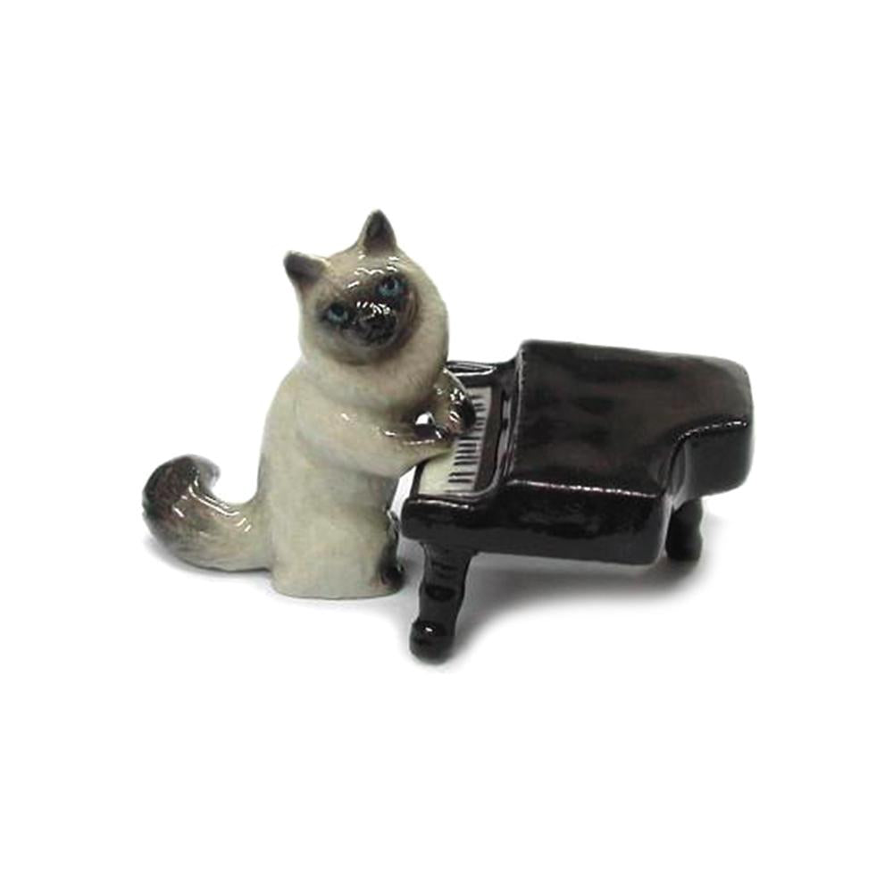 Cat with Piano - miniature porcelain figurine
