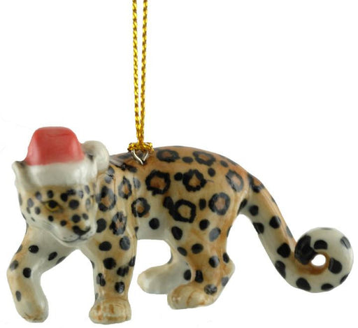Leopard with Santa Hat Ornament - Porcelain Animal FIgurines - Northern Rose, Little Critterz